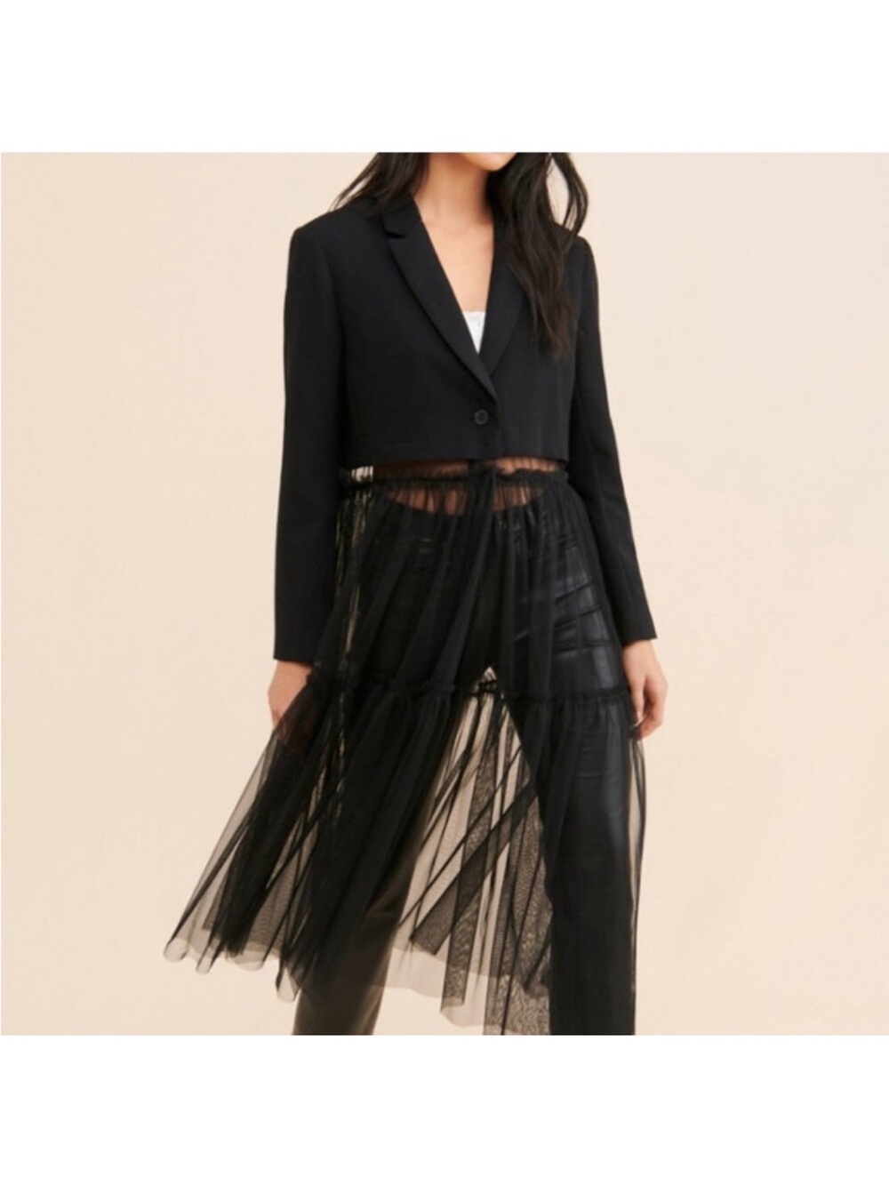 Womens Anthropologie Black Tulle Duster Blazer XXS